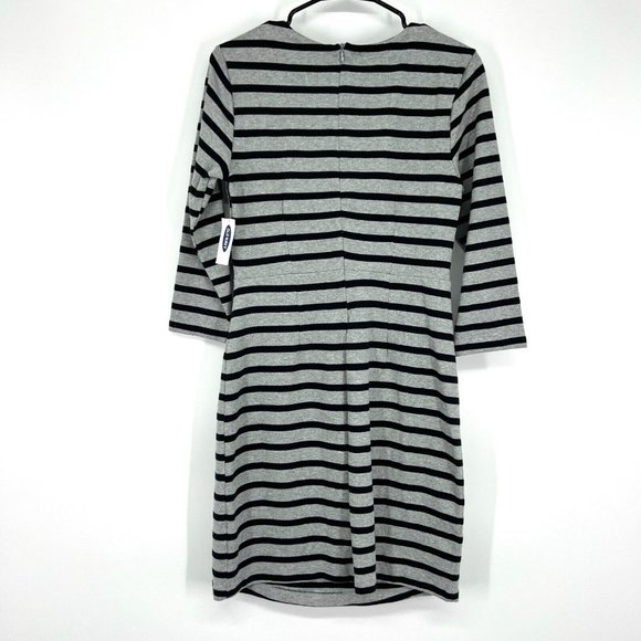Old Navy Dress Ponte Knit Sheath Gray Black Stripe 3/4 Sleeve NWT - Picture 6 of 8